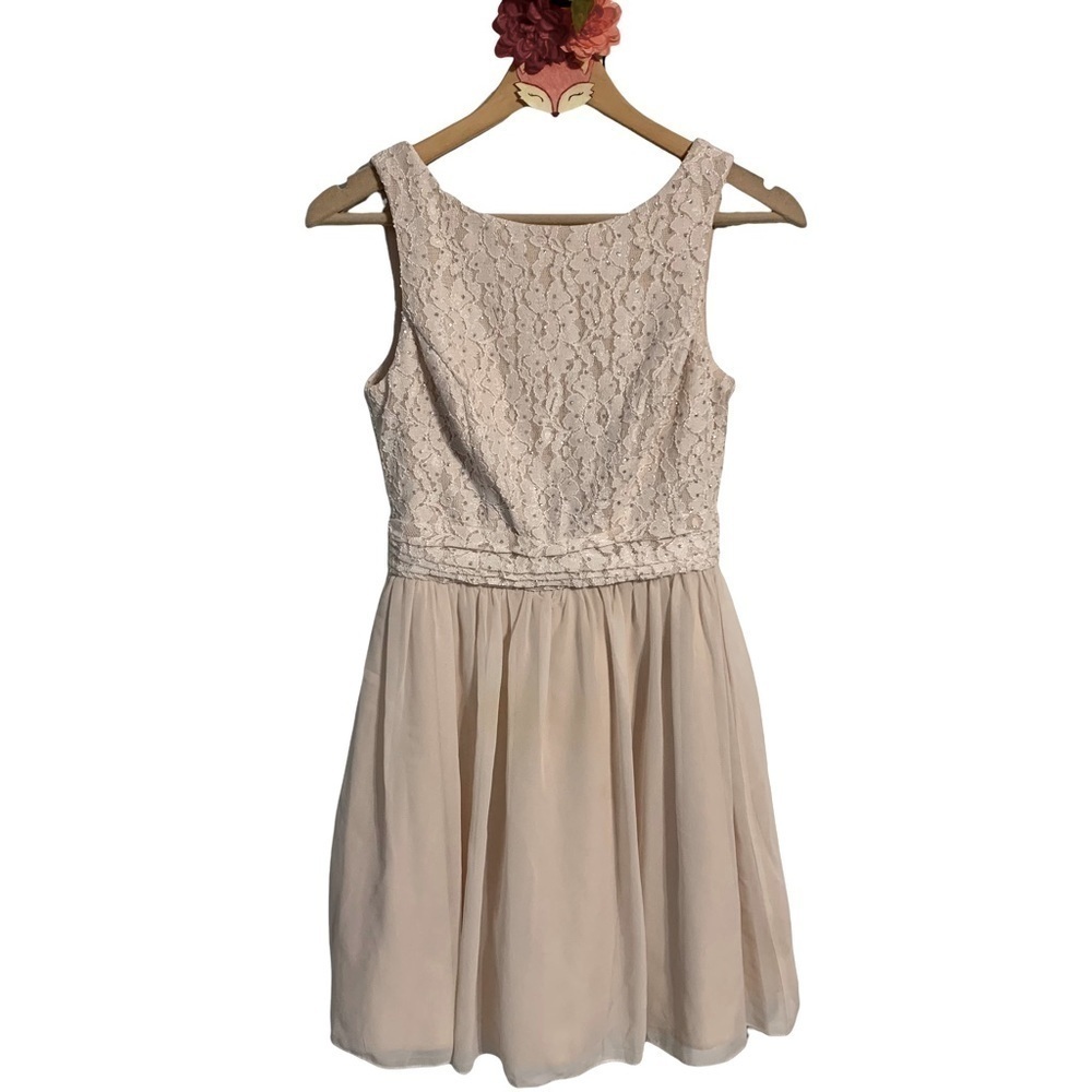Speechless dress mini cream lace chiffon glitter dot tulle trim juniors size 5